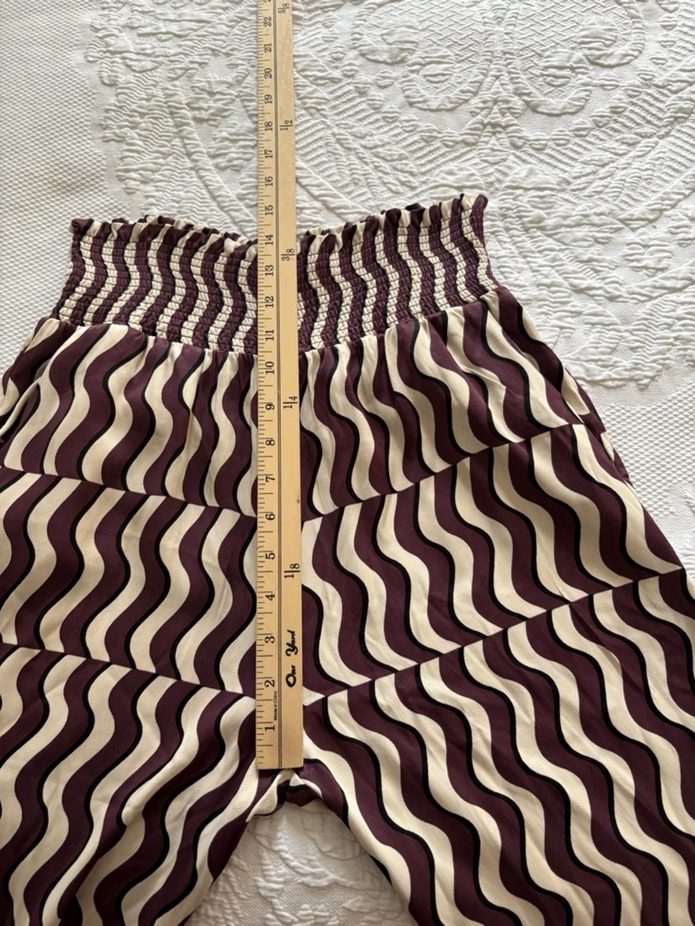 Maeve Printed Wide-Leg Pants by Anthropologie pull on smocked waist size small